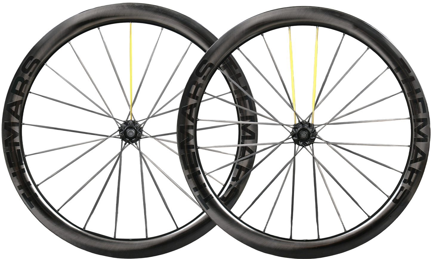 Carbon Fiber Road Bike Wheel Set 700C 45mm Disc Brake Thru-Axle, Carbon Fiber Blade Spokes(T-Head Design) Toray T700/T800 Hybrid, Clincher & Tubeless Support Tire Width 23-28mm
