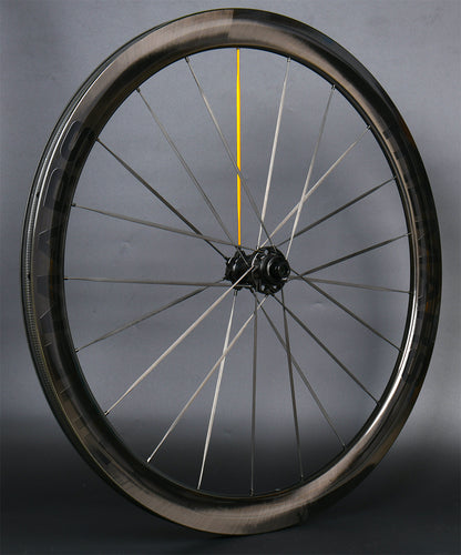 Carbon Fiber Road Bike Wheel Set 700C 45mm Disc Brake Thru-Axle,  Carbon Fiber Blade Spokes(T-Head Design) Toray T700/T800 Hybrid, Clincher & Tubeless Support Tire Width 23-28mm